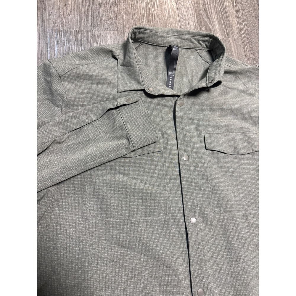 Lululemon Mens XXL grey Grid Snap Front Long Sleeve Shirt Stretch Tech